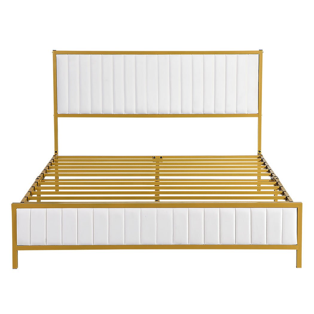 The Luciana Queen Bed Frame – Beige & Gold - Rivercity House & Home Co. (ABN 18 642 972 209) - Affordable Modern Furniture Australia
