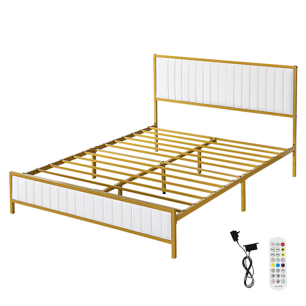 The Luciana Queen Bed Frame – Beige & Gold - Rivercity House & Home Co. (ABN 18 642 972 209) - Affordable Modern Furniture Australia
