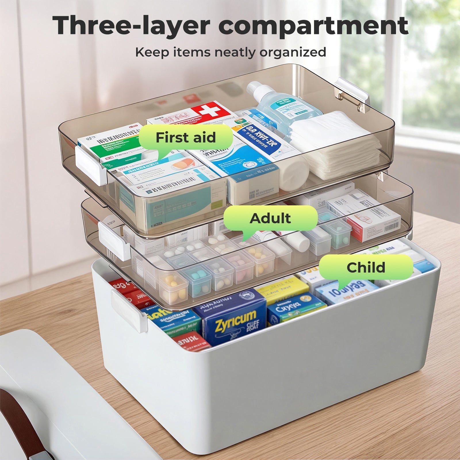 Three Layer Medical Storage Box with Adjustable Compartments - White - Rivercity House & Home Co. (ABN 18 642 972 209) - Affordable Modern Furniture Australia