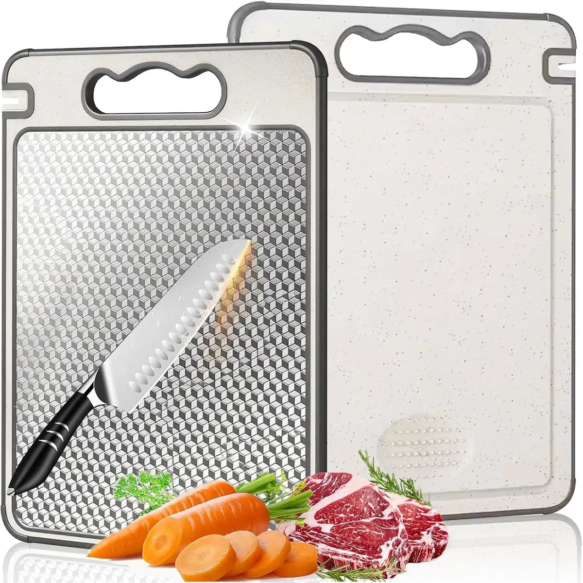 Titanium Double-Sided Cutting Board 36.5x25cm Stainless Steel and Wheat Straw PP - Silver - Home & Garden > Kitchenware > Cutlery - Rivercity House & Home Co. (ABN 18 642 972 209) - Affordable Modern Furniture Australia