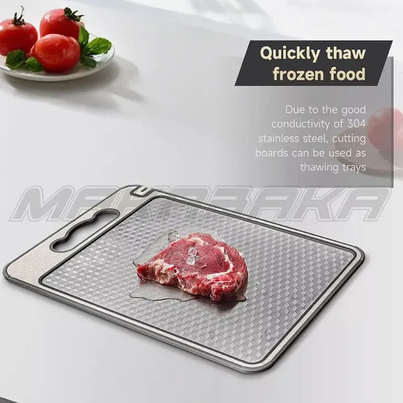 Titanium Double-Sided Cutting Board 36.5x25cm Stainless Steel and Wheat Straw PP - Silver - Home & Garden > Kitchenware > Cutlery - Rivercity House & Home Co. (ABN 18 642 972 209) - Affordable Modern Furniture Australia