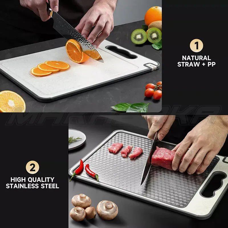 Titanium Double-Sided Cutting Board 36.5x25cm Stainless Steel and Wheat Straw PP - Silver - Home & Garden > Kitchenware > Cutlery - Rivercity House & Home Co. (ABN 18 642 972 209) - Affordable Modern Furniture Australia