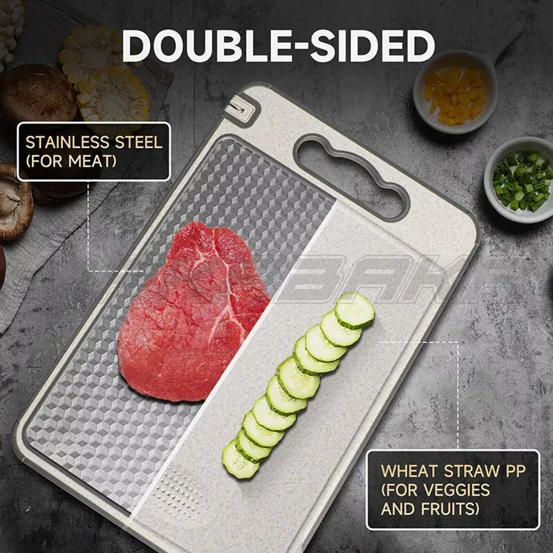 Titanium Double-Sided Cutting Board 36.5x25cm Stainless Steel and Wheat Straw PP - Silver - Home & Garden > Kitchenware > Cutlery - Rivercity House & Home Co. (ABN 18 642 972 209) - Affordable Modern Furniture Australia