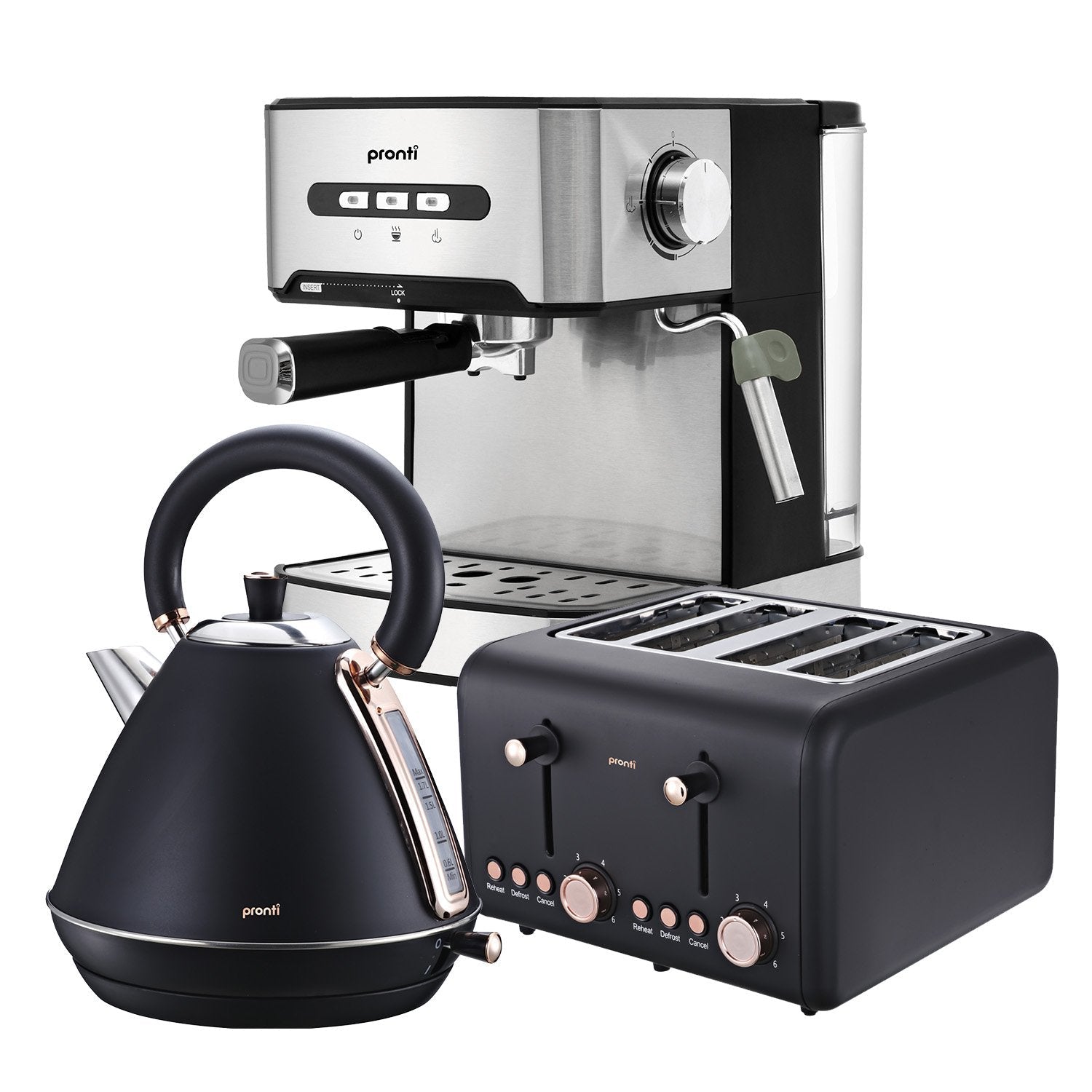 Toaster, Kettle & Coffee Machine Breakfast Set - Black - Appliances > Kitchen Appliances > Toasters & Grills - Rivercity House & Home Co. (ABN 18 642 972 209) - Affordable Modern Furniture Australia