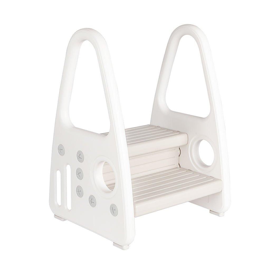 Toddler Double Step Stool Ladder Tower with Handrails - White and Grey - Rivercity House & Home Co. (ABN 18 642 972 209) - Affordable Modern Furniture Australia