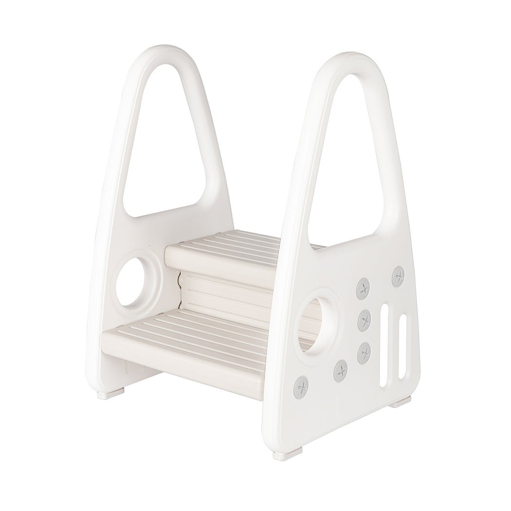 Toddler Double Step Stool Ladder Tower with Handrails - White and Grey - Rivercity House & Home Co. (ABN 18 642 972 209) - Affordable Modern Furniture Australia