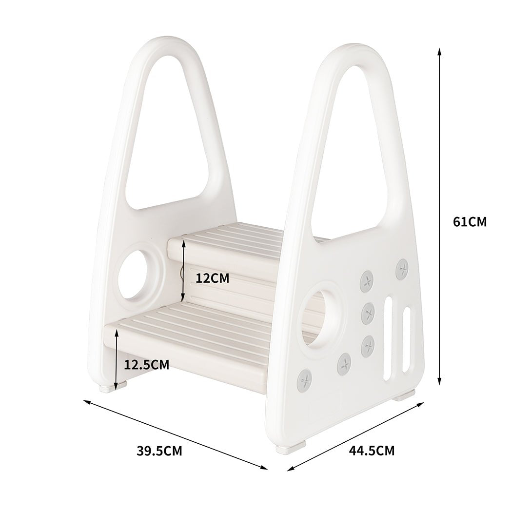 Toddler Double Step Stool Ladder Tower with Handrails - White and Grey - Rivercity House & Home Co. (ABN 18 642 972 209) - Affordable Modern Furniture Australia