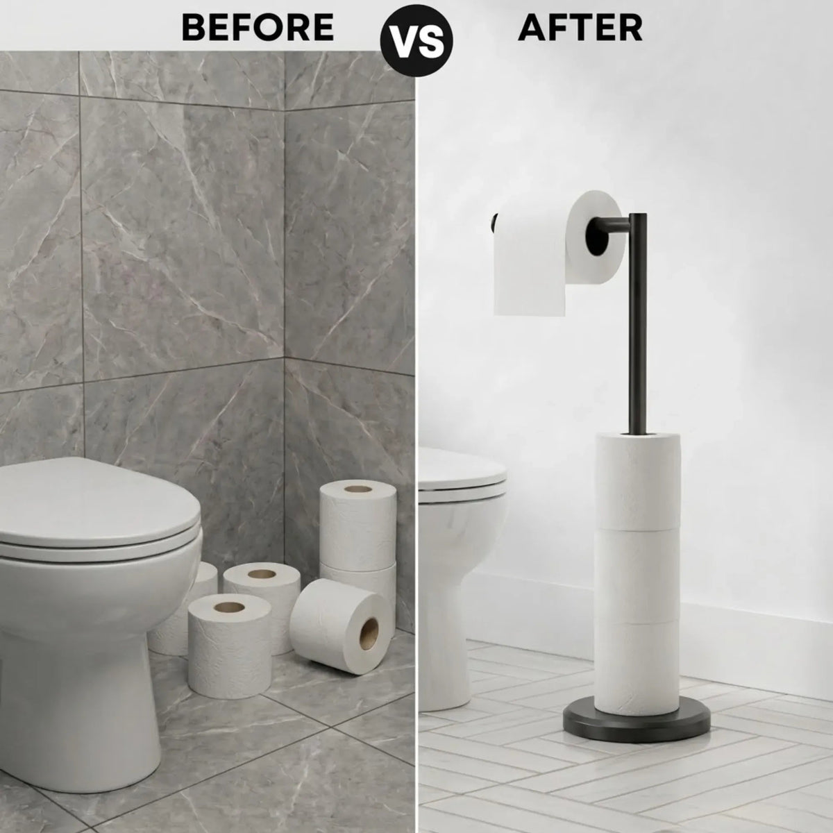 Toilet Paper Holder Stand with Storage Metal Bathroom Accessories - Black - Home & Garden > Bathroom Accessories > Toilet Paper Holders - Rivercity House & Home Co. (ABN 18 642 972 209) - Affordable Modern Furniture Australia