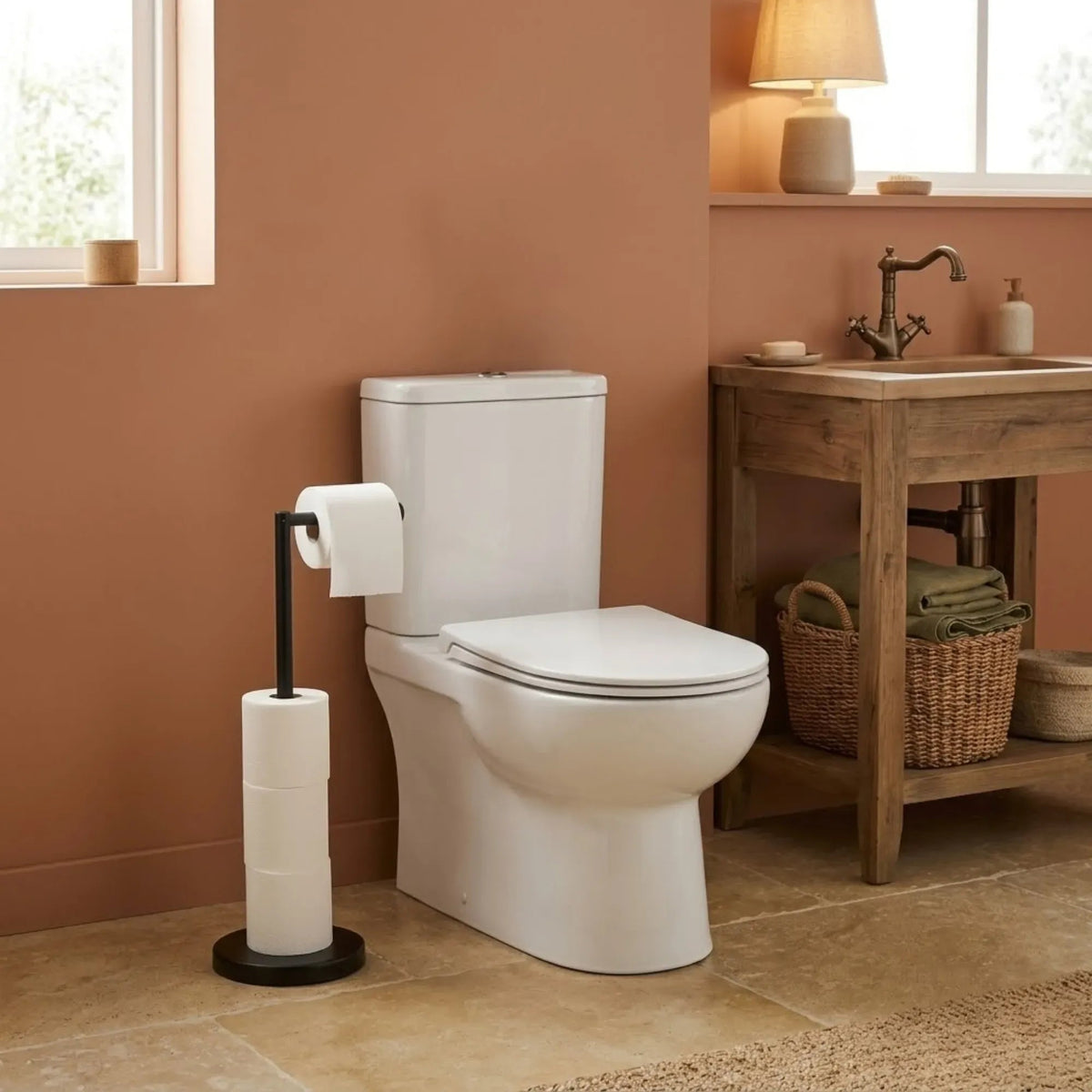 Toilet Paper Holder Stand with Storage Metal Bathroom Accessories - Black - Home & Garden > Bathroom Accessories > Toilet Paper Holders - Rivercity House & Home Co. (ABN 18 642 972 209) - Affordable Modern Furniture Australia