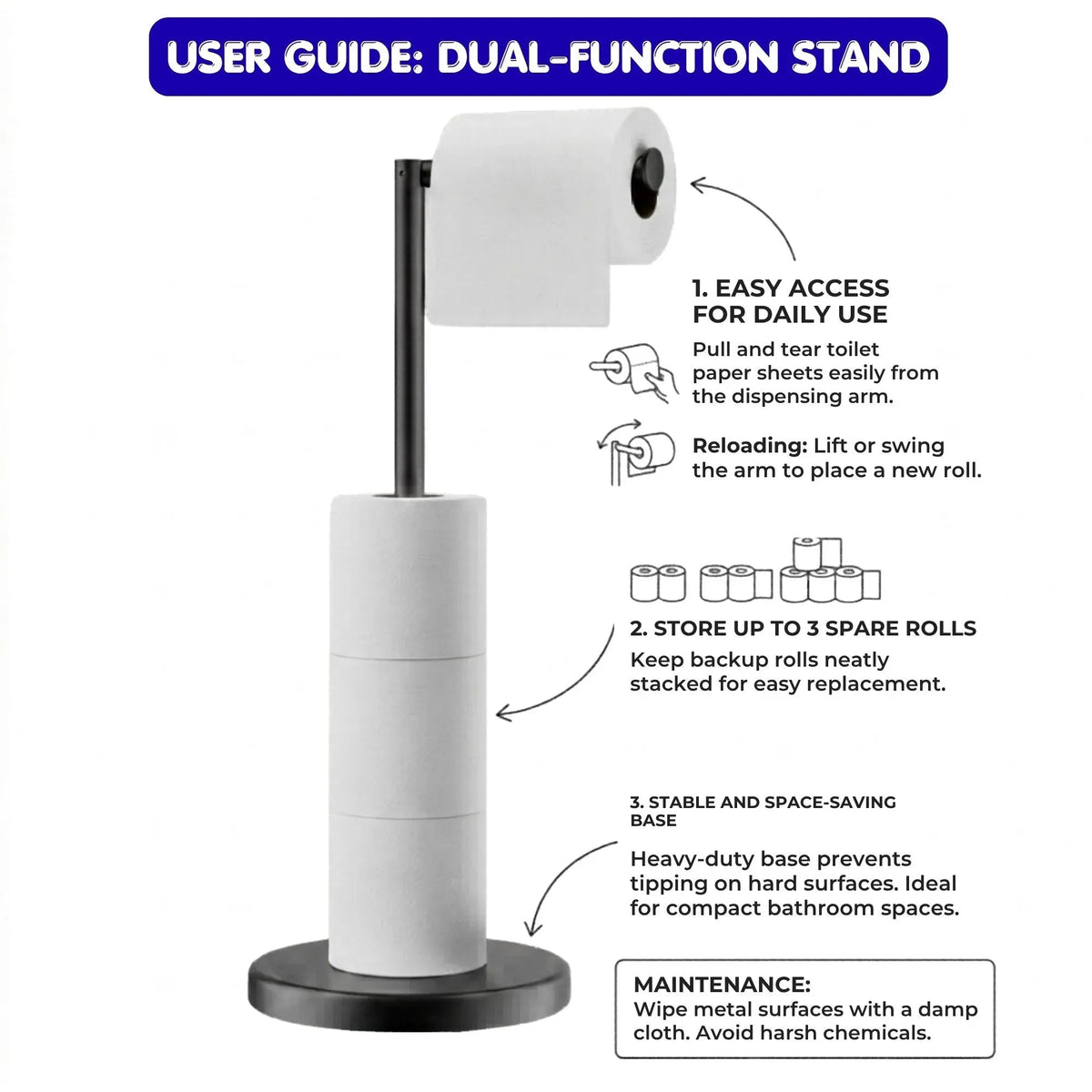 Toilet Paper Holder Stand with Storage Metal Bathroom Accessories - Black - Home & Garden > Bathroom Accessories > Toilet Paper Holders - Rivercity House & Home Co. (ABN 18 642 972 209) - Affordable Modern Furniture Australia