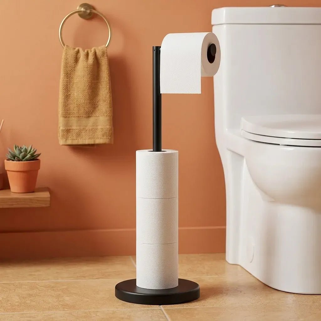 Toilet Paper Holder Stand with Storage Metal Bathroom Accessories - Black - Home & Garden > Bathroom Accessories > Toilet Paper Holders - Rivercity House & Home Co. (ABN 18 642 972 209) - Affordable Modern Furniture Australia