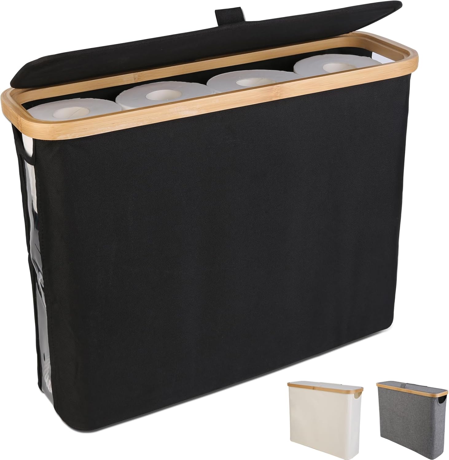 Toilet Paper Storage Basket Holds Up to 12 Rolls with Bamboo Lid and Handle for RV Closet (Black) - Home & Garden > DIY > Kitchen & Bathroom DIY - Rivercity House & Home Co. (ABN 18 642 972 209) - Affordable Modern Furniture Australia
