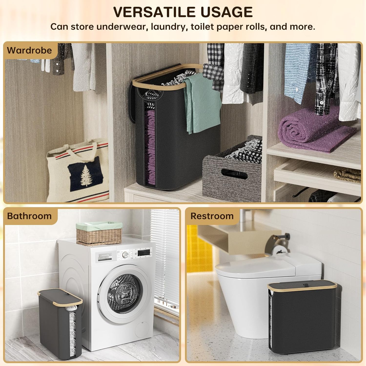 Toilet Paper Storage Basket Holds Up to 12 Rolls with Bamboo Lid and Handle for RV Closet (Black) - Home & Garden > DIY > Kitchen & Bathroom DIY - Rivercity House & Home Co. (ABN 18 642 972 209) - Affordable Modern Furniture Australia