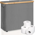 Toilet Paper Storage Basket for 12 Rolls with Bamboo Lid & Handle for RV Closet - Grey