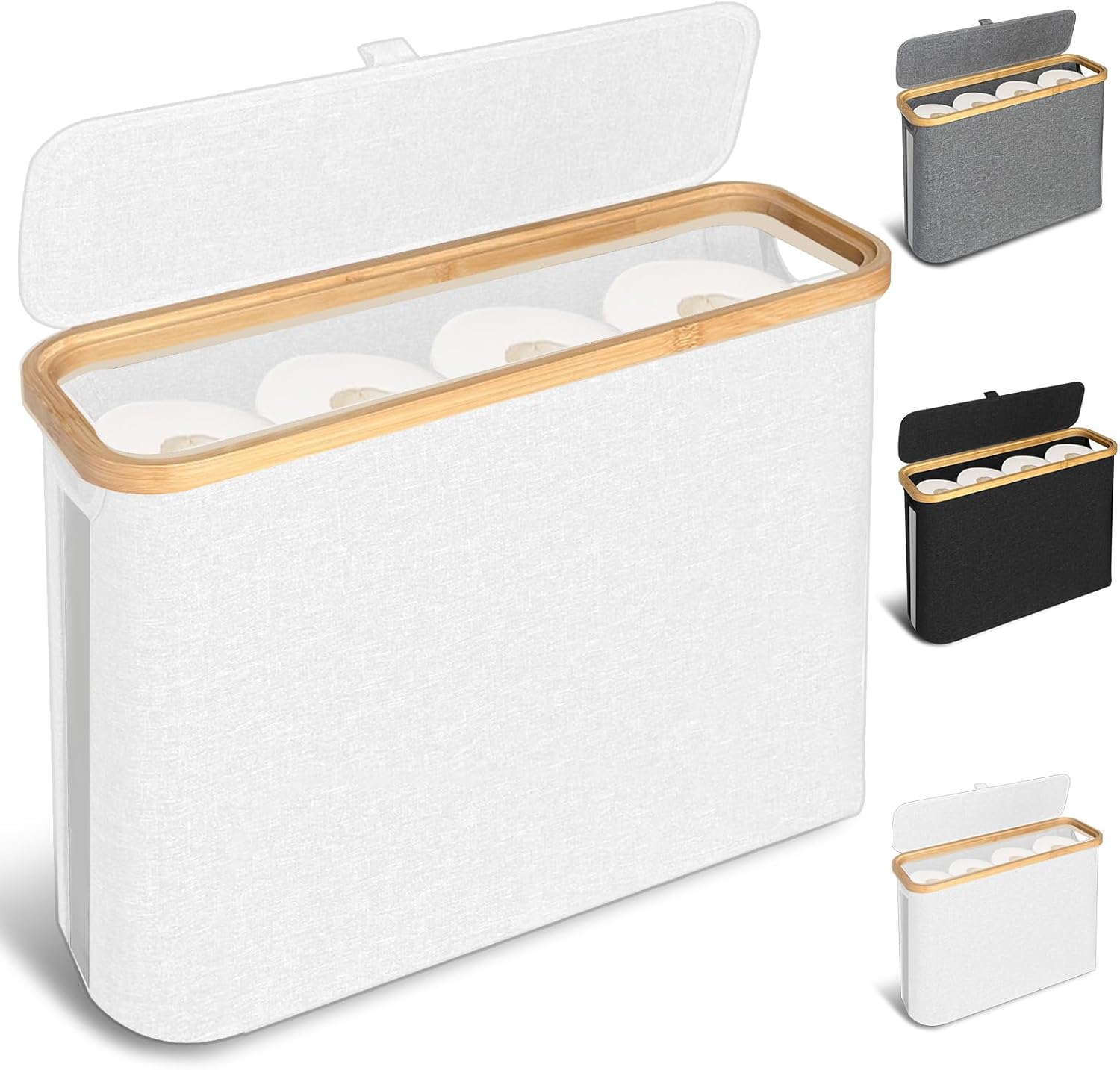 Toilet Paper Storage Basket Holds Up to 12 Rolls with Bamboo Lid and Handle for RV Closet (White) - Home & Garden > DIY > Kitchen & Bathroom DIY - Rivercity House & Home Co. (ABN 18 642 972 209) - Affordable Modern Furniture Australia