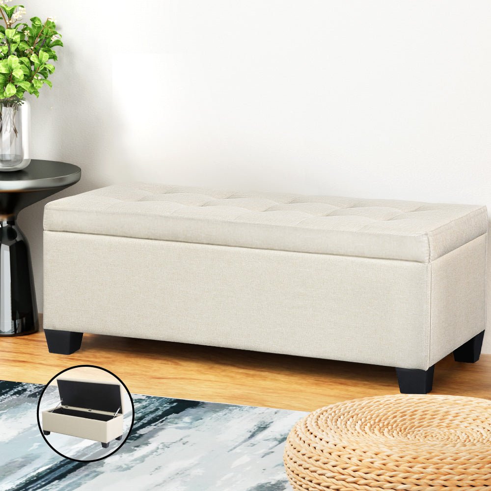 Tommie Fabric Storage Ottoman Beige - Furniture > Bedroom - Rivercity House & Home Co. (ABN 18 642 972 209) - Affordable Modern Furniture Australia