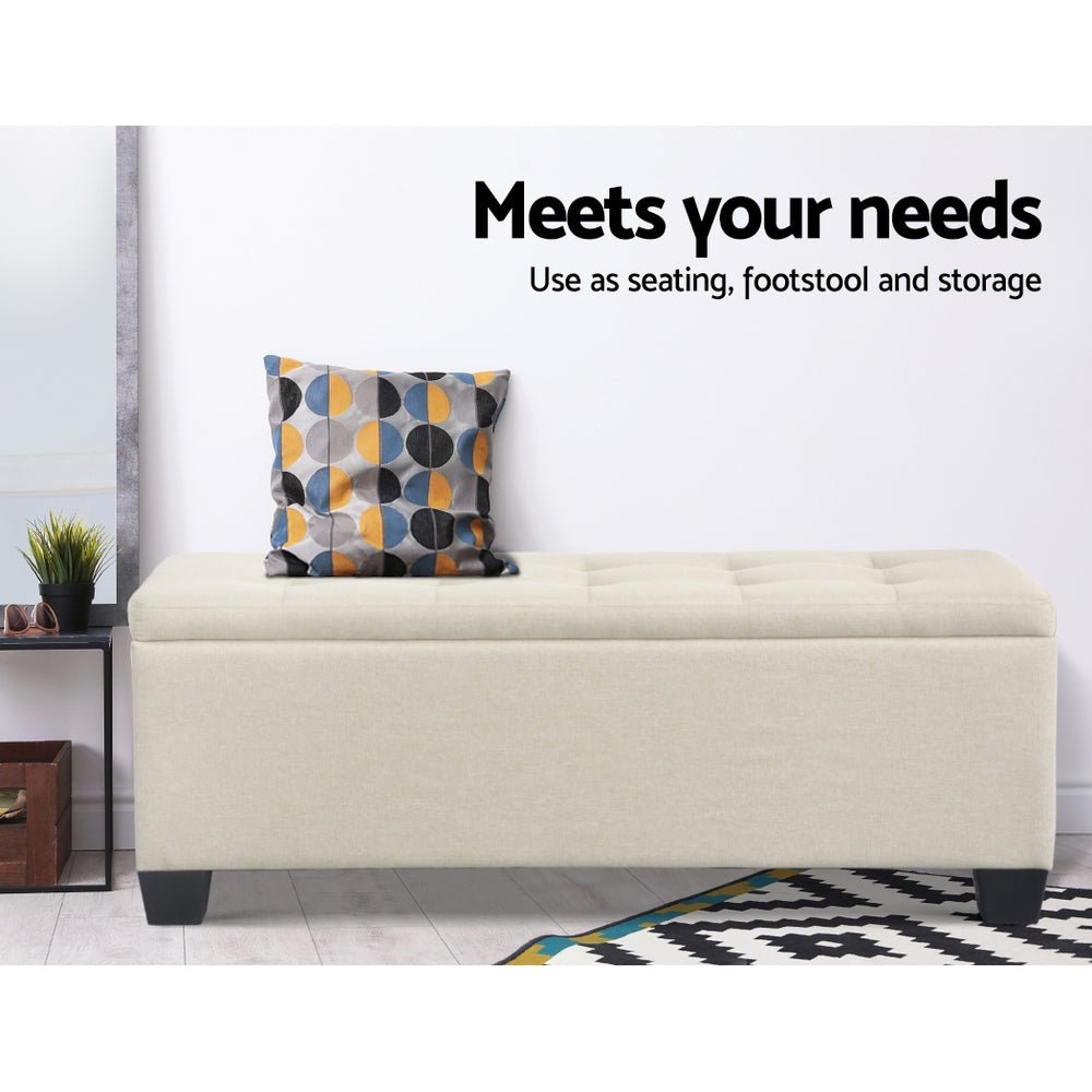 Tommie Fabric Storage Ottoman Beige - Furniture > Bedroom - Rivercity House & Home Co. (ABN 18 642 972 209) - Affordable Modern Furniture Australia