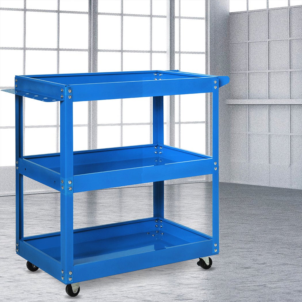 Tool Cart Trolley with Toolbox and 3 Storage Trays - Blue - Rivercity House & Home Co. (ABN 18 642 972 209) - Affordable Modern Furniture Australia
