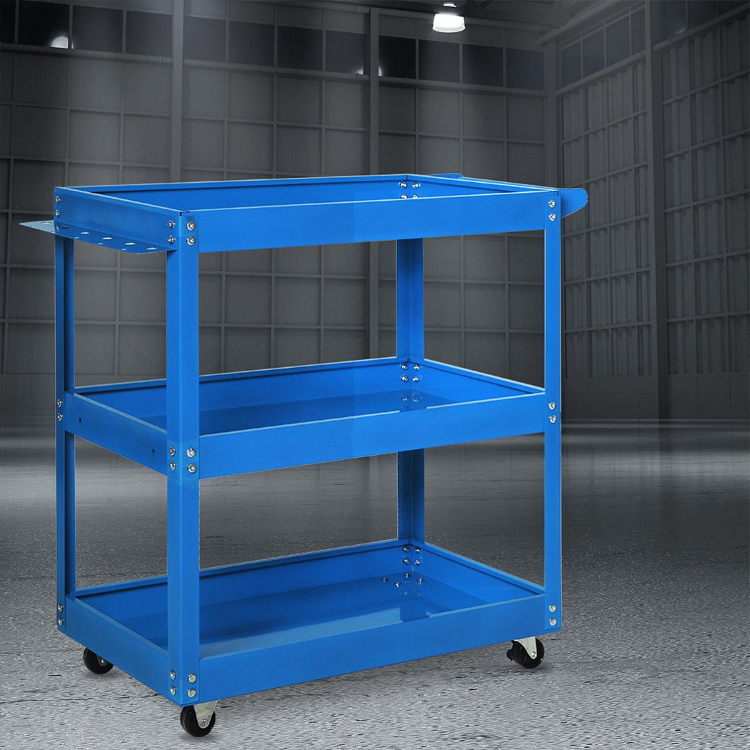 Tool Cart Trolley with Toolbox and 3 Storage Trays - Blue - Rivercity House & Home Co. (ABN 18 642 972 209) - Affordable Modern Furniture Australia