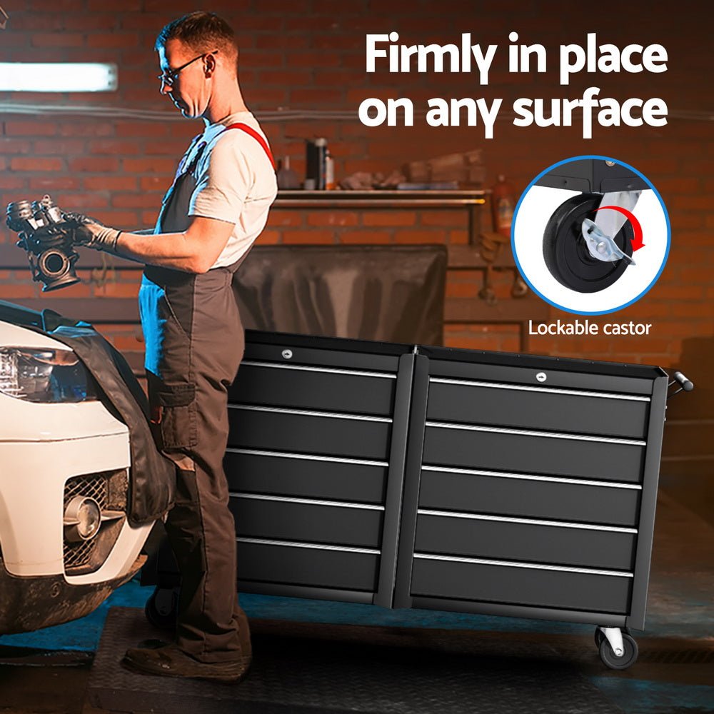 Tool Chest Trolley 10 Drawers Toolbox Storage Black - Tools > Tools Storage > Tool Boxes - Rivercity House & Home Co. (ABN 18 642 972 209) - Affordable Modern Furniture Australia