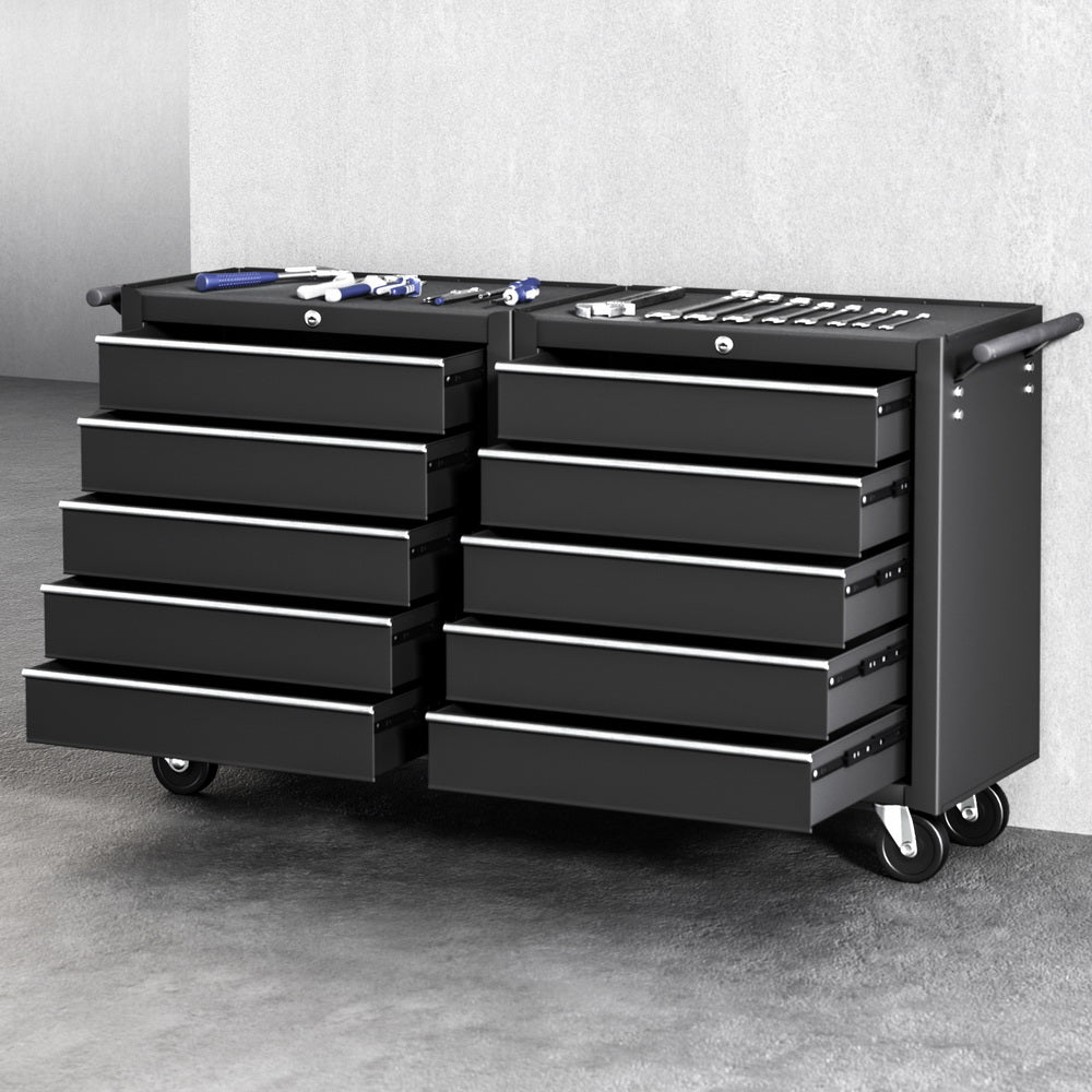 Tool Chest Trolley 10 Drawers Toolbox Storage Black - Tools > Tools Storage > Tool Boxes - Rivercity House & Home Co. (ABN 18 642 972 209) - Affordable Modern Furniture Australia
