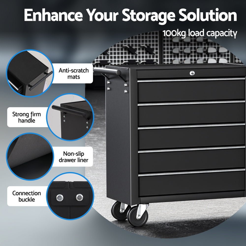 Tool Chest Trolley 10 Drawers Toolbox Storage Black - Tools > Tools Storage > Tool Boxes - Rivercity House & Home Co. (ABN 18 642 972 209) - Affordable Modern Furniture Australia