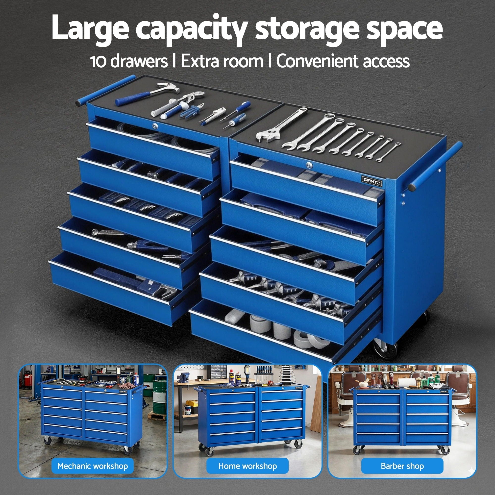 Tool Chest Trolley 10 Drawers Toolbox Storage Blue - Tools > Tools Storage > Tool Boxes - Rivercity House & Home Co. (ABN 18 642 972 209) - Affordable Modern Furniture Australia