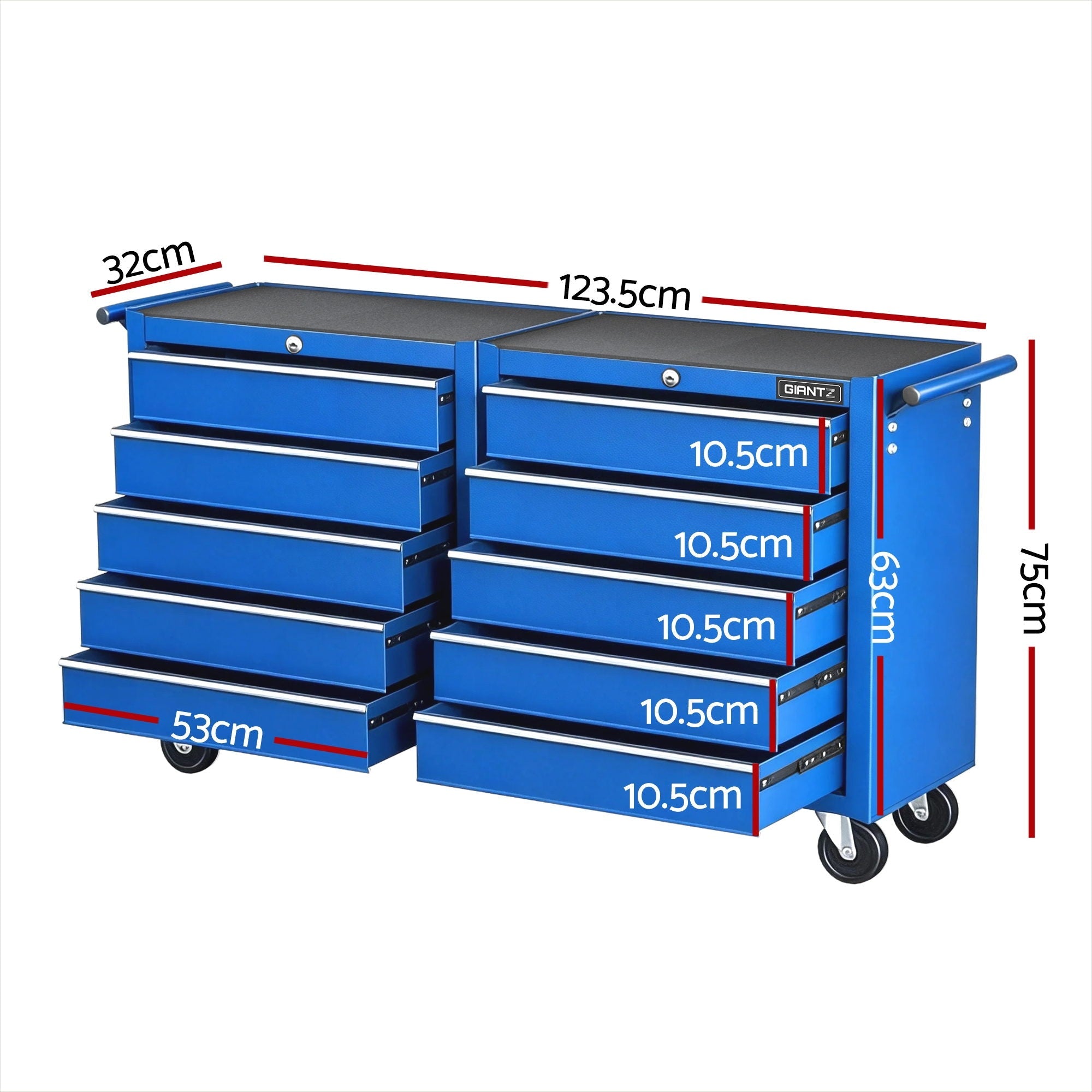 Tool Chest Trolley 10 Drawers Toolbox Storage Blue - Tools > Tools Storage > Tool Boxes - Rivercity House & Home Co. (ABN 18 642 972 209) - Affordable Modern Furniture Australia