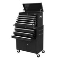 12-Drawer Tool Chest Trolley with Cabinet and Lockable Castors - Black