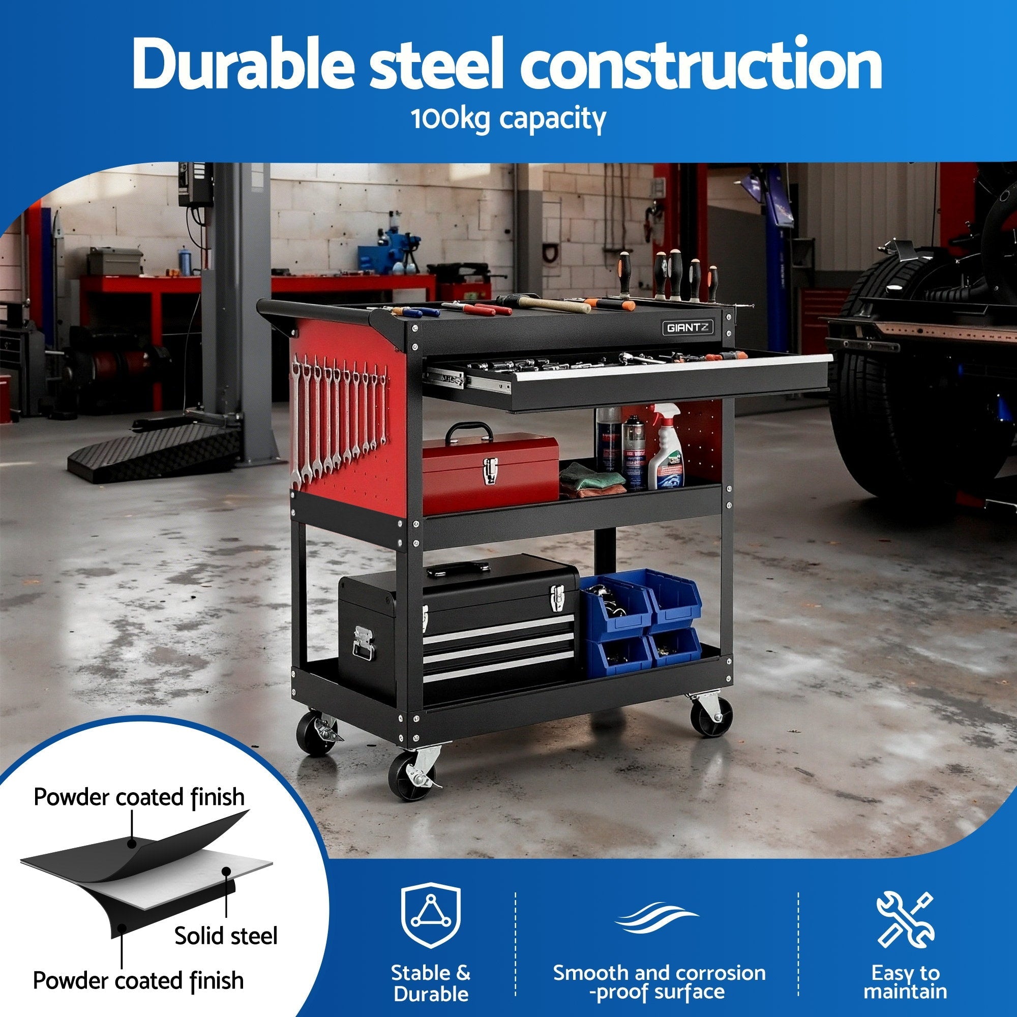 Tool Trolley Cart Rolling Cabinet with Drawer Workshop Garage Storage - Tools > Tools Storage > Utility Trolleys - Rivercity House & Home Co. (ABN 18 642 972 209) - Affordable Modern Furniture Australia