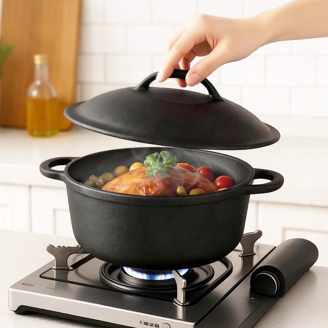 Toque 6.6L Heavy Duty Cast Iron Dutch Oven Casserole Pot - Black - Rivercity House & Home Co. (ABN 18 642 972 209) - Affordable Modern Furniture Australia