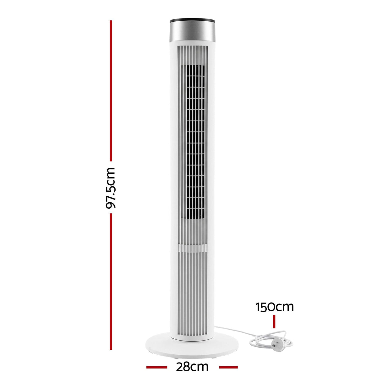 Tower Fan with Remote Control, 3 Speeds, 3 Modes & 7.5h Timer - White - Appliances > Fans > Portable Fans - Rivercity House & Home Co. (ABN 18 642 972 209) - Affordable Modern Furniture Australia