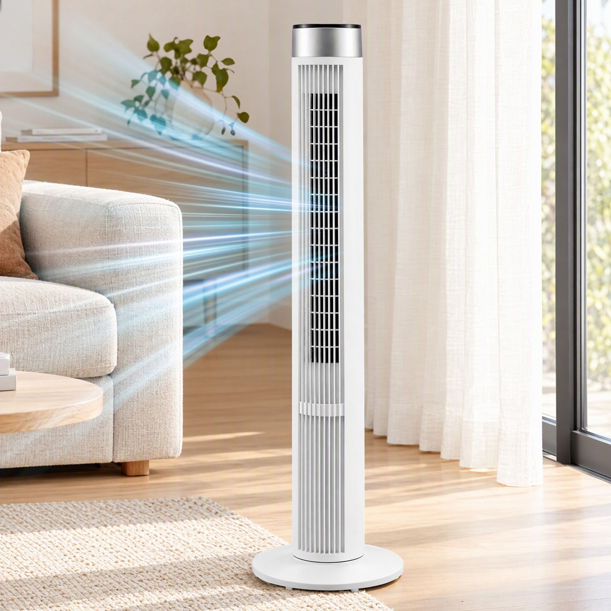 Tower Fan with Remote Control, 3 Speeds, 3 Modes & 7.5h Timer - White - Appliances > Fans > Portable Fans - Rivercity House & Home Co. (ABN 18 642 972 209) - Affordable Modern Furniture Australia