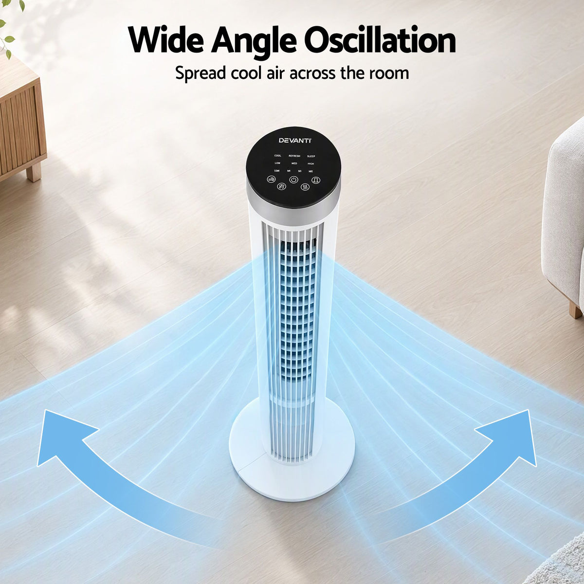Tower Fan with Remote Control, 3 Speeds, 3 Modes & 7.5h Timer - White - Appliances > Fans > Portable Fans - Rivercity House & Home Co. (ABN 18 642 972 209) - Affordable Modern Furniture Australia