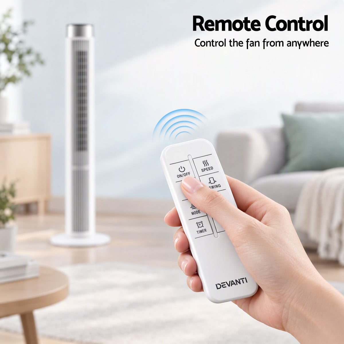 Tower Fan with Remote Control, 3 Speeds, 3 Modes & 7.5h Timer - White - Appliances > Fans > Portable Fans - Rivercity House & Home Co. (ABN 18 642 972 209) - Affordable Modern Furniture Australia