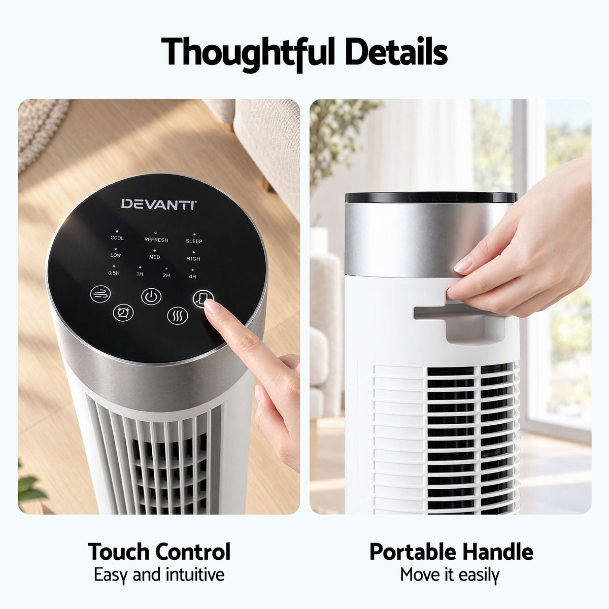 Tower Fan with Remote Control, 3 Speeds, 3 Modes & 7.5h Timer - White - Appliances > Fans > Portable Fans - Rivercity House & Home Co. (ABN 18 642 972 209) - Affordable Modern Furniture Australia