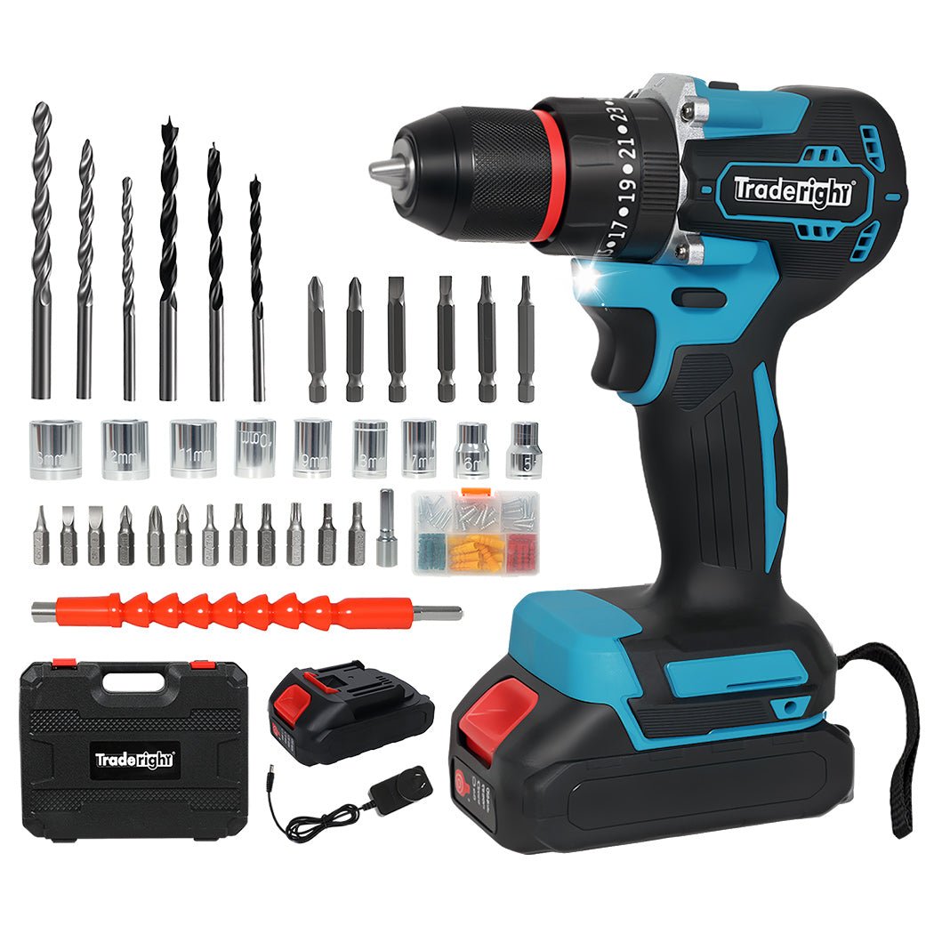 Traderight 21V Brushless Cordless Impact Drill with LED Light - Blue and Black - Rivercity House & Home Co. (ABN 18 642 972 209) - Affordable Modern Furniture Australia