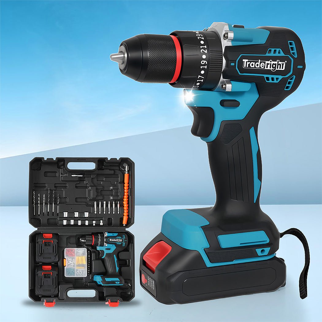 Traderight 21V Brushless Cordless Impact Drill with LED Light - Blue and Black - Rivercity House & Home Co. (ABN 18 642 972 209) - Affordable Modern Furniture Australia