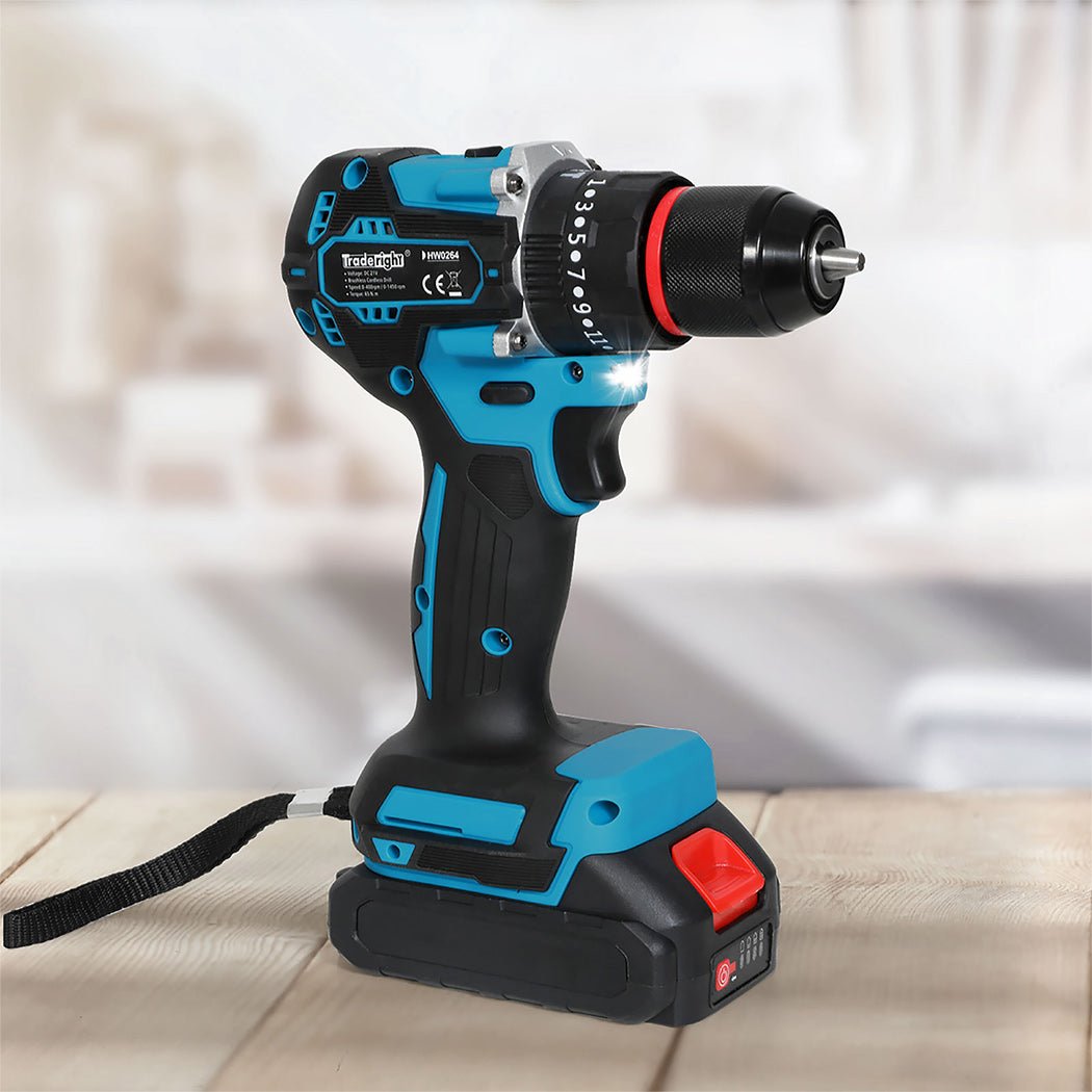 Traderight 21V Brushless Cordless Impact Drill with LED Light - Blue and Black - Rivercity House & Home Co. (ABN 18 642 972 209) - Affordable Modern Furniture Australia