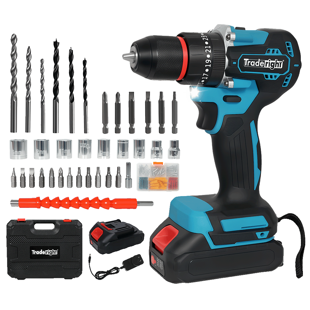 Traderight 21V Brushless Cordless Impact Drill with LED Light - Blue and Black - Rivercity House & Home Co. (ABN 18 642 972 209) - Affordable Modern Furniture Australia