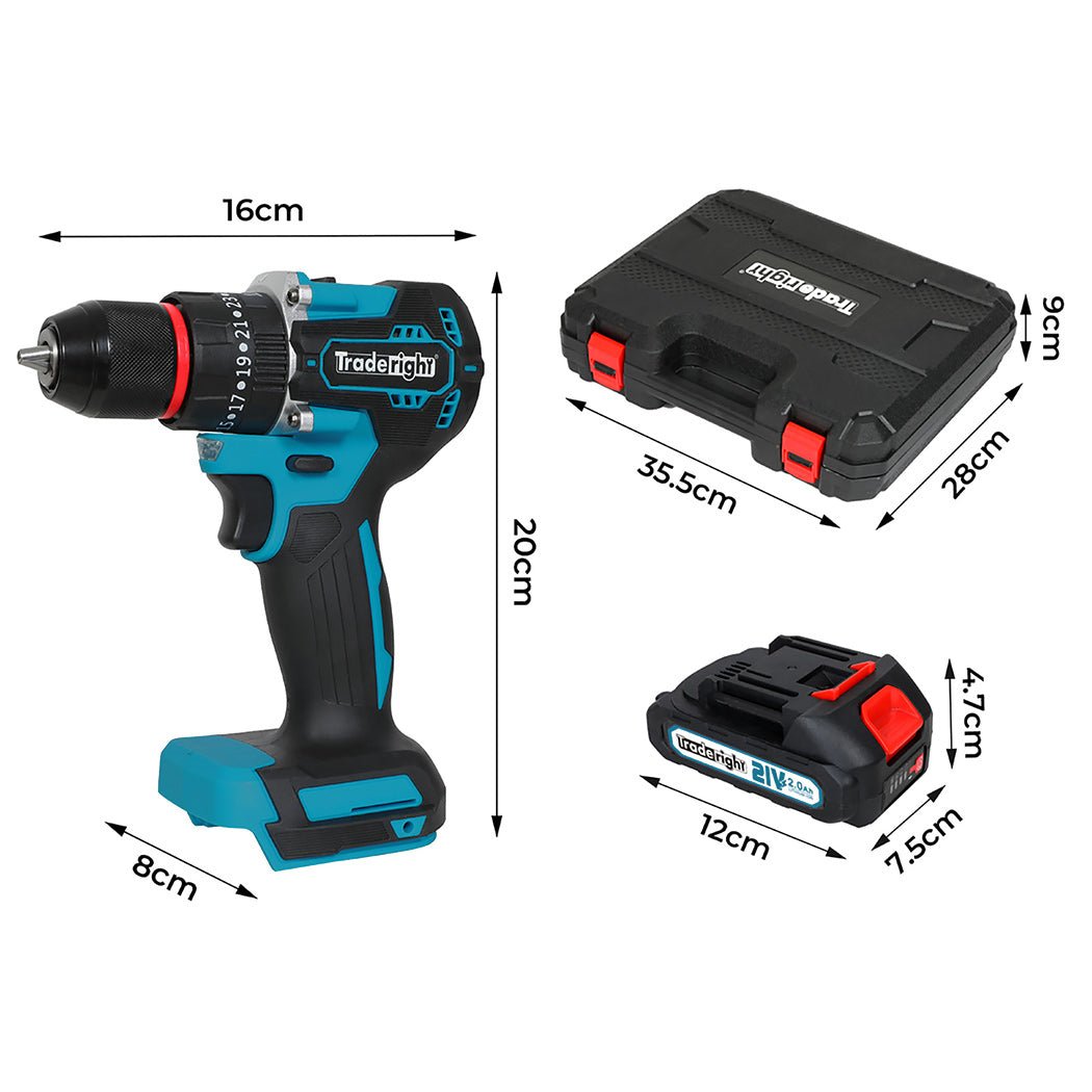 Traderight 21V Brushless Cordless Impact Drill with LED Light - Blue and Black - Rivercity House & Home Co. (ABN 18 642 972 209) - Affordable Modern Furniture Australia