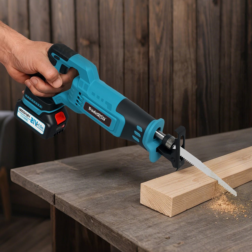 Traderight 21V Brushless Cordless Reciprocating Saw Kit with Batteries and Blades - Blue - Rivercity House & Home Co. (ABN 18 642 972 209) - Affordable Modern Furniture Australia