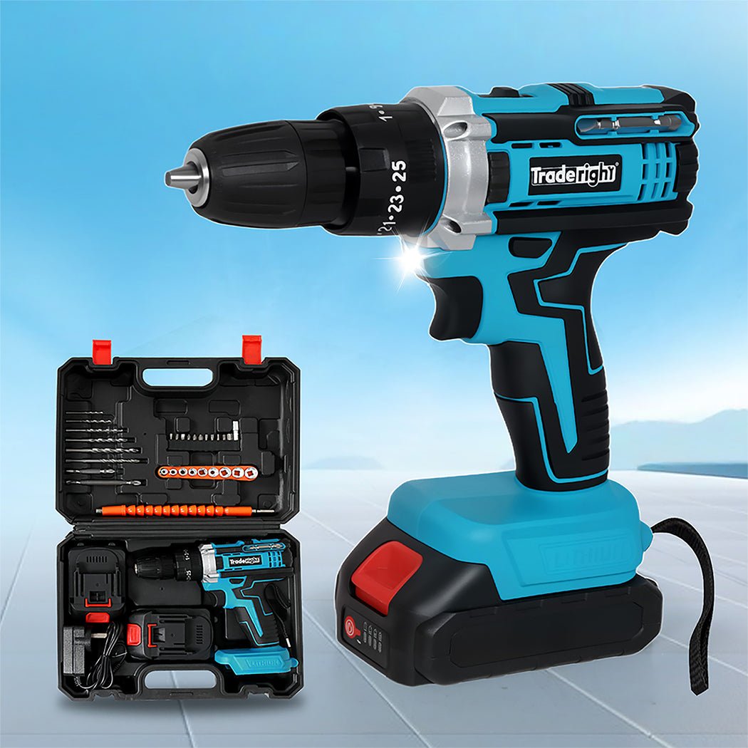 Traderight 21V Cordless Drill Driver Set with 2×2.0Ah Batteries and 30 Accessories - Blue/Black - Rivercity House & Home Co. (ABN 18 642 972 209) - Affordable Modern Furniture Australia
