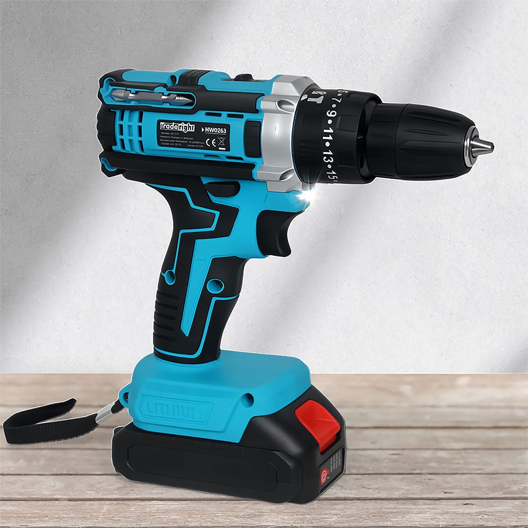 Traderight 21V Cordless Drill Driver Set with 2×2.0Ah Batteries and 30 Accessories - Blue/Black - Rivercity House & Home Co. (ABN 18 642 972 209) - Affordable Modern Furniture Australia