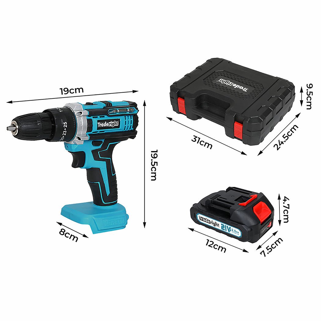 Traderight 21V Cordless Drill Driver Set with 2×2.0Ah Batteries and 30 Accessories - Blue/Black - Rivercity House & Home Co. (ABN 18 642 972 209) - Affordable Modern Furniture Australia