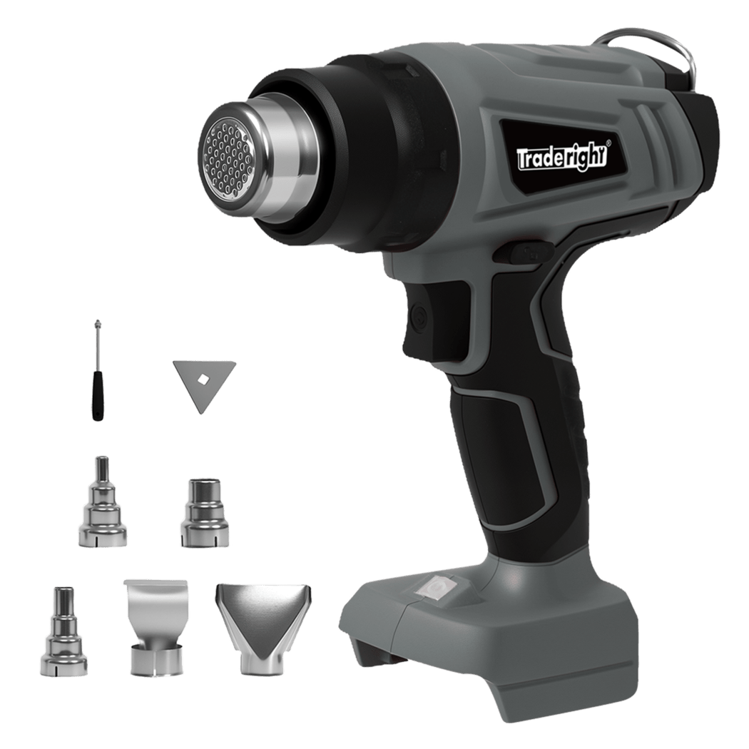 Traderight 21V Cordless Heat Gun Kit 500°C with 5 Nozzles & Scraper - Grey Black - Rivercity House & Home Co. (ABN 18 642 972 209) - Affordable Modern Furniture Australia