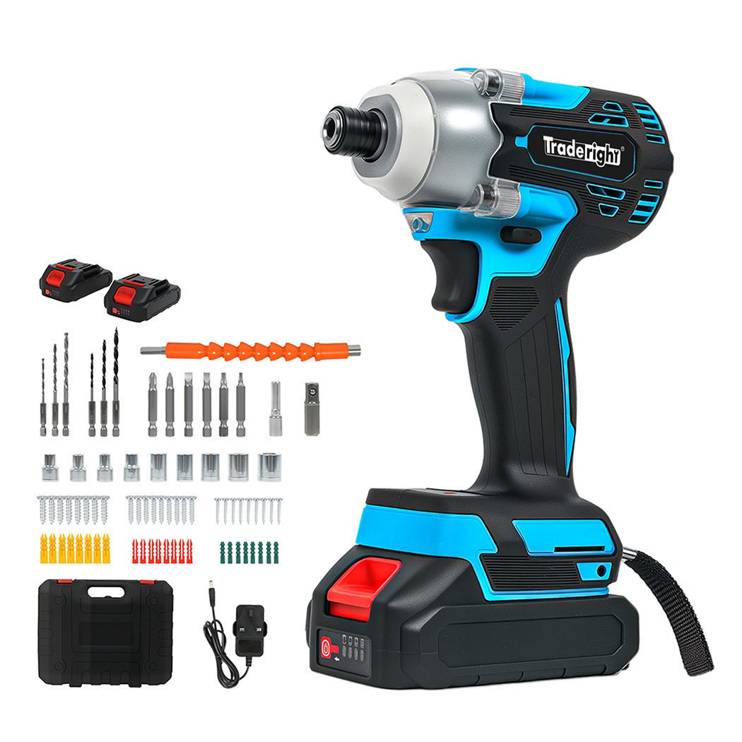 Traderight 21V Cordless Impact Driver 400Nm with 2x2.0Ah Batteries Kit - Blue - Rivercity House & Home Co. (ABN 18 642 972 209) - Affordable Modern Furniture Australia