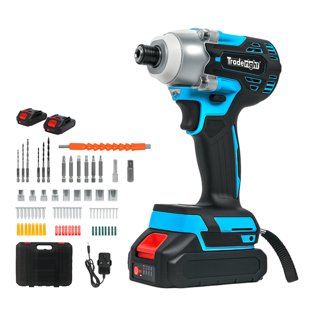 Traderight 21V Cordless Impact Driver 400Nm with 2x2.0Ah Batteries Kit - Blue - Rivercity House & Home Co. (ABN 18 642 972 209) - Affordable Modern Furniture Australia