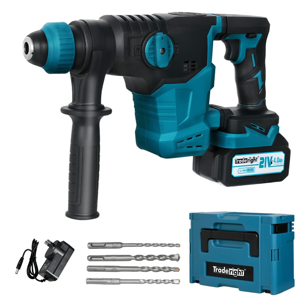 Traderight 21V Cordless Rotary Hammer Drill Tool Set - Blue - Rivercity House & Home Co. (ABN 18 642 972 209) - Affordable Modern Furniture Australia