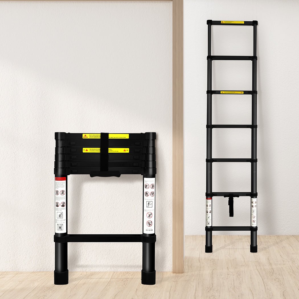 Traderight 2M Telescopic Aluminium Multipurpose Ladder - Black - Rivercity House & Home Co. (ABN 18 642 972 209) - Affordable Modern Furniture Australia